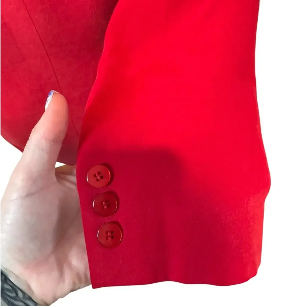Vintage Chaus‎ Tomato Red 100% Silk Cinch Waist Blazer Medium 90s Office Siren